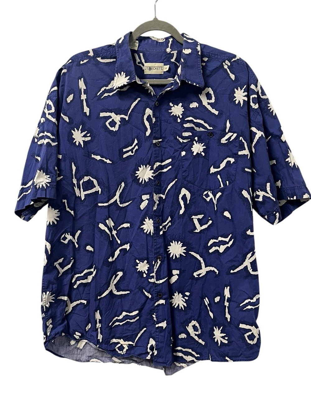 Vintage JT Beckett New Wave Shirt Men’s XL Tall Blue 100% Cotton Short Sleeve